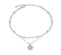 VONALA Tobillera de plata de ley 925 con diseño de margarita, girasol, mal de ojo, mariposa, vaca, joyería de doble cadena, regalo de cumpleaños para mujeres y niñas, 21+5cm, Plata de ley, Circonita