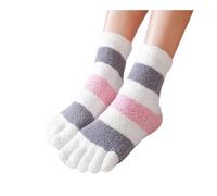 VONCYKI 2 Pares de Calcetines Gruesos de Cinco Dedos for Mujer, cálida Lana Color Coral, Calcetines mullidos con Punta, Medias Suaves y acogedoras a Rayas, Zapatillas de Suelo for Mujer(White)