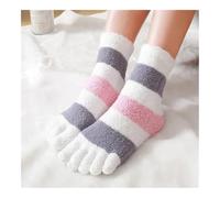 VONCYKI 2 Pares de Calcetines Gruesos de Cinco Dedos for Mujer, cálida Lana Color Coral, Calcetines mullidos con Punta, Medias Suaves y acogedoras a Rayas, Zapatillas de Suelo for Mujer(White)