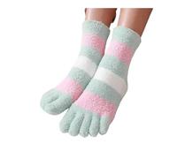 VONCYKI 2 Pares de Calcetines Gruesos de Cinco Dedos for Mujer, cálida Lana Color Coral, Calcetines mullidos con Punta, Medias Suaves y acogedoras a Rayas, Zapatillas de Suelo for Mujer(Blue)