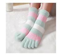 VONCYKI 2 Pares de Calcetines Gruesos de Cinco Dedos for Mujer, cálida Lana Color Coral, Calcetines mullidos con Punta, Medias Suaves y acogedoras a Rayas, Zapatillas de Suelo for Mujer(Blue)