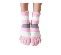 VONCYKI 2 pares de calcetines gruesos de cinco dedos para mujer, calcetines de invierno cálidos de lana de coral con punta suave a rayas, calcetería suave y cómoda, zapatillas de suelo para femm,