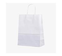 VONCYKI 25/50 bolsas de regalo de papel kraft marrón con asa, bolsas de regalo de boda, Bir0hday, para pequeñas compras al por menor (blanco, 50 unidades, 15 x 8 x 21 cm)