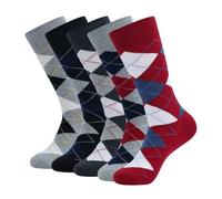 VONCYKI 5 pares de calcetines de vestir con rombos para hombre, talla grande, de algodón peinado, color negro, transpirables, casuales, para hombre, 5 pares-JC097, EUR(41-48)