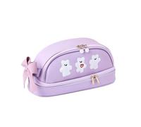 VONCYKI Kawaii - Estuche para lápices de gran capacidad, doble cubierta, impermeable, de poliuretano, suministros de papelería escolar, bonita bolsa de cosméticos (morado)