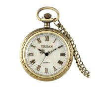 VONCYKI Reloj de bolsillo de cuarzo retro con números romanos de bronce, para hombres y mujeres, cadena colgante, Un color, talla única