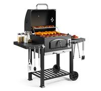 VonHaus Barbacoa de Carbón - Barbacoa XL con Rejilla Calientaplatos, Estantes Plegables, Termómetro, Ruedas, Parrilla, Ventilaciones - Parrilla y Ahumador 2-en-1 para Carne, Pescado y Verduras