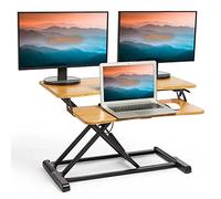 VonHaus Convertidor de Escritorio de Pie, Estación de Trabajo de Computadora Ajustable en Altura con Estante para Teclado, Elevador de Escritorio con Soporte para Tableta (Madera Clara)