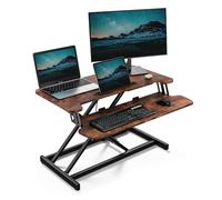 VonHaus Convertidor de Escritorio de Pie, Estación de Trabajo de Computadora Ajustable en Altura con Estante para Teclado, Elevador de Escritorio con Soporte para Tableta (Madera Oscura)