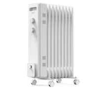 VonHaus Radiador Eléctrico de Aceite de 9 elementos - Calefactor Eléctrico Bajo Consumo Portátil 2000 W - Termostato Ajustable, 3 Niveles de Calor, 4 Ruedas, Cable 1,5 m (Blanco)