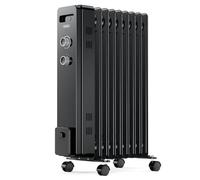 VonHaus Radiador Eléctrico de Aceite de 9 elementos - Calefactor Eléctrico Bajo Consumo Portátil 2000 W - Termostato Ajustable, 3 Niveles de Calor, 4 Ruedas, Cable 1,5 m (Negro)
