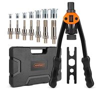 VonHaus Set de Remachadora Manual - Tenaza Remachadora de Tuercas y Pistola con 7 Mandriles M3 M4 M5 M6 M8 M10 M12 y 150 Tuercas Remachables Surtidas - Con Maletín de Transporte