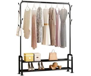 Vonia Perchero de Pie Burro Ropa con Ruedas - Perchero Metálico Movible con Zapatero, 102 x 34 x 152 cm, Resistente y Estable (Negro)