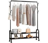 Vonia Perchero de Pie Burro Ropa - Perchero Metálico con Zapatero, 102 x 34 x 157 cm, Resistente y Estable, para Colgar Camisas, Pantalones y Chaquetas (Negro)