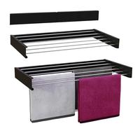 Vonia Secador de pared negro 100 x 50 cm - Tendedero extensible para montaje en pared con 6 m de longitud de secado - Moderna estantería de aluminio para baño y balcón