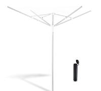 Vonia Tendedero Giratorio Exterior Plegable 45 m, Tipo Paraguas, Blanco | Tendedero de jardín de aluminio con 4 brazos, anclaje al suelo incluido, cuerdas tensables, Ø 140 cm, altura 190 cm