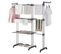 Vonia Tendederos Plegables, Tendedero Vertical XXL - Tendedero Extensible 3 Niveles con Ruedas - Torre de Secado Ropa Interior y Exterior (Gris)