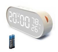 Voniobuy - Despertador digital con pantalla LED táctil grande, 2 alarma de 12/24H, función Snooze/brillo ajustable, seguimiento de humedad y temperatura para la mañana noche, pilas o puerto USB blanco