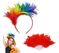 VONJUMA 1 Pc Tocados De Plumas De Arco Iris Y 1 Pc Abanico De Plumas Tocado De Carnaval Tocado De Fiesta Diadema De Plumas Coloridas Accesorios Para El Cabello Del Orgullo Para Carnaval Boda Cosplay