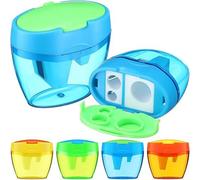 VONJUMA 4 Pcs Sacapuntas Con Recipiente Sacapuntas De Trois Agujero Sacapuntas Portátiles Adecuadas Para Uso Doméstico y Escolar Naranja Amarillo Azul Verde