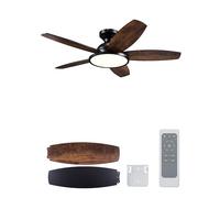 VONLUCE 106cm Ventilador de Techo Negro con Luz y Mando a Distancia, 5 Aspas, 6 Velocidades de Ventilación, Lluminación Regulable con Temporizador para Dormitorio, Salón, Estudio o Patio