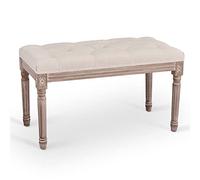 VONLUCE Banco tapizado vintage de 80 cm de largo con asiento acolchado,Banco de entrada copetuado, asiento y reposapiés,Banco otomano rústico francés para dormitorio, pasillo más, beige