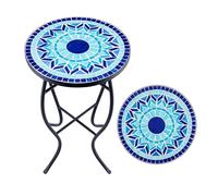 VONLUCE Mesa Auxiliar de Mosaico 35,5CM de Diámetro y 54CM de Alto Mesita de Mosaico de Plantas con Tabla Cerámica Mesa Auxiliar Redonda para Jardín, Balcón y Patio