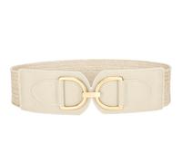 VONMELLI Cinturón elástico ancho para mujer, cinturón de paja, vintage, elástico, trenzado, bohemio, con hebilla dorada, beige, L:Passend für Taillenumfang 86-95cm