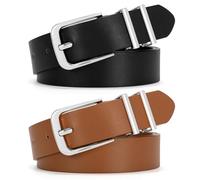 VONMELLI Cinturón para mujer 2 piezas - Cinturón de cuero estrecho de 2.5 cm con hebilla dorada para jeans, vestidos y atuendos de negocios (Negro/Marrón), S:Passform Taillenumfang 64-80cm