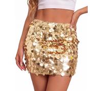 VONMELLI Falda de lentejuelas para mujer, faldas elásticas para las noches | Minifalda brillante con forro integral, faldas ajustadas de cintura alta con purpurina para conciertos, fiestas y discotecas