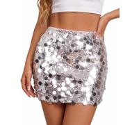 VONMELLI Falda de lentejuelas para mujer, faldas elásticas para las noches | Minifalda brillante con forro integral, faldas ajustadas de cintura alta con purpurina para conciertos, fiestas y discotecas