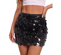 VONMELLI Falda de lentejuelas para mujer, faldas elásticas para las noches | Minifalda brillante con forro integral, faldas ajustadas de cintura alta con purpurina para conciertos, fiestas y discotecas