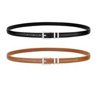 VONMELLI Paquete de 2 cinturones finos de cuero para mujer, cinturones ajustados de moda para mujer, cinturones delgados para mujer, para jeans, pantalones de vestir, C-negro + hebilla plateada