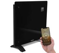 VONROC Calefactor eléctrico de lujo - Panel de vidrio de convección - 1000W - 12m2 - Control manual y Wifi - Termostato ajustable y temporizador - Negro
