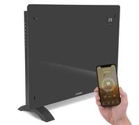 VONROC Calefactor eléctrico de lujo - Panel de vidrio de convección - 1500W - 18m2 - Control manual y Wifi - Termostato ajustable y temporizador - Gris