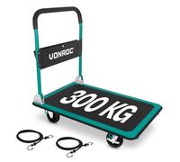 VONROC Carretilla Plegable 300 kg - Carro Plataforma con Ruedas para Transporte de Carga, Carro Plegable con Plataforma Antideslizante, Carretilla de Mano para Almacén, Taller y Mudanzas