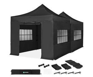VONROC Cenador para fiestas de 6 x 3 m, juego completo con 2 cenadores Easy-Up de 3 x 3 m, paredes laterales, kit de conexión, impermeable, 3000 PA, UV 50+, color negro