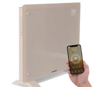 VONROC Convector eléctrico Smart 1000 W - Panel de cristal con pantalla LED - Control WiFi mediante App Tuya Smart Life - Termostato 5-50 °C - Temporizador - IP24 - Pared o suelo beige