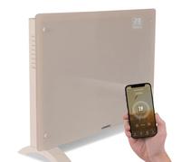 VONROC Convector eléctrico Smart 1500 W - Panel de cristal con pantalla LED - Control WiFi mediante App Tuya Smart Life - Termostato 5-50 °C - Temporizador - IP24 - Pared o suelo beige