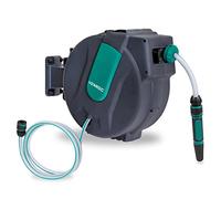 VONROC Carrete de Manguera automático - Incluye 25m de Manguera de jardín, Manguera de conexión, Boquilla, acoplamientos y Conector de Grifo
