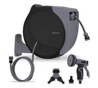 VONROC Enrollador automático de manguera 30 m con recogida automática, gris