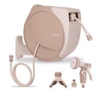 VONROC Enrollador Automático de Manguera, 30 m, Giro 180°, con Pistola 8 Funciones, Conectores Rápidos, Divisor 2 Vías, Montaje en Pared