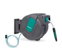 VONROC Enrollador automático de manguera 35 m con giro 180° | Color gris antracita, 35 m + 2 m, plástico resistente, manguera 3 capas, boquilla regulable, montaje mural incluido