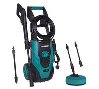 VONROC Hidrolimpiadora 1800W con 140 Bar y caudal de 420 L/h | Color negro, manguera 8 m, cable 5 m, depósito detergente, bomba aluminio, lanza turbo y ajustable, limpiador de patios