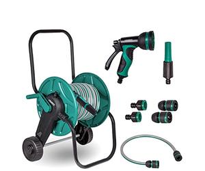 VONROC - Juego Completo para Carrete con Manguera de riego de 20 m, Pistola de riego, boquillas de riego, Accesorios de tubería, Manguera de conexión y conexión de Grifo Incluido