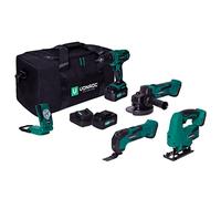 VONROC Juego de herramientas VPower 20V - Bolsa de herramientas incl.: taladro, sierra de calar, multiherramienta, amoladora angular, luz de trabajo, 2 baterías de 4,0Ah y un cargador rápido