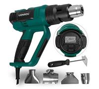 VONROC Pistola de aire caliente profesional - 2000W - Pantalla LCD - 60 ajustes de temperatura (50°C - 650°C) - 5 caudales de aire (250-500 L/min) Incluye accesorios y bolsa de almacenamiento