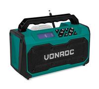 VONROC Radio de obra 20V - FM, bluetooth & USB - Altavoces de puerto Bass reflex - Excl. batería y cargador rápido