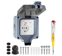 vonsera Enchufe Exterior Impermeable IP66, Toma de Corriente con Interruptor y Luz Indicadora, Enchufe de Pared Unidireccional para Zonas Húmedas y Jardín, Color Gris