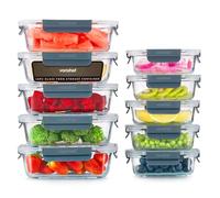 VonShef Contenedores de vidrio tapas - set de 10 cajas para meal prep de 1 L y 370 ml, aptos para horno y lavavajillas, cierre hermético a prueba de fugas, ideal para batch cooking